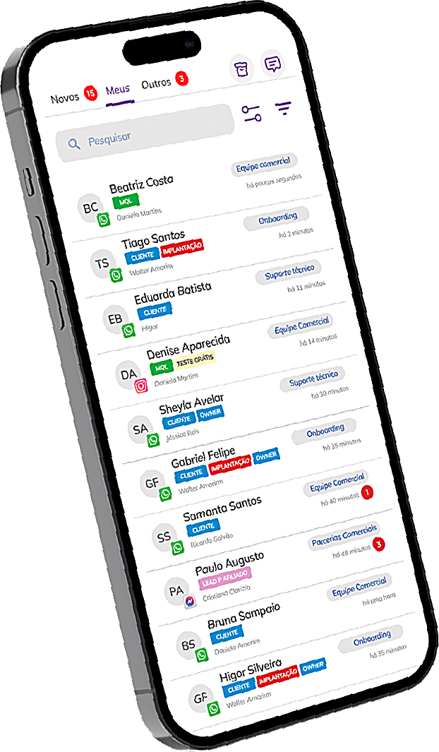 Inbox da Roncer no celular — todas as conversas centralizadas e organizadas